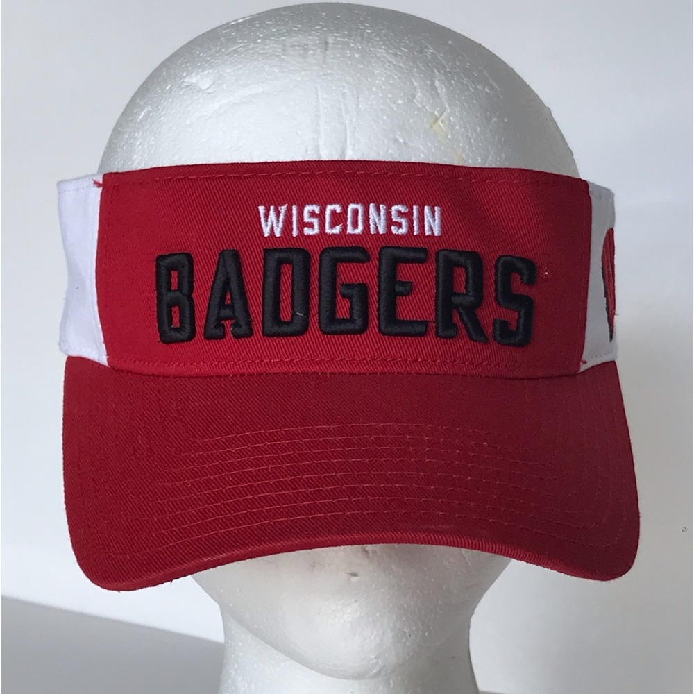 adidas Wisconsin Badgers Adjustable Visor Hat Colorblock White Red Black…